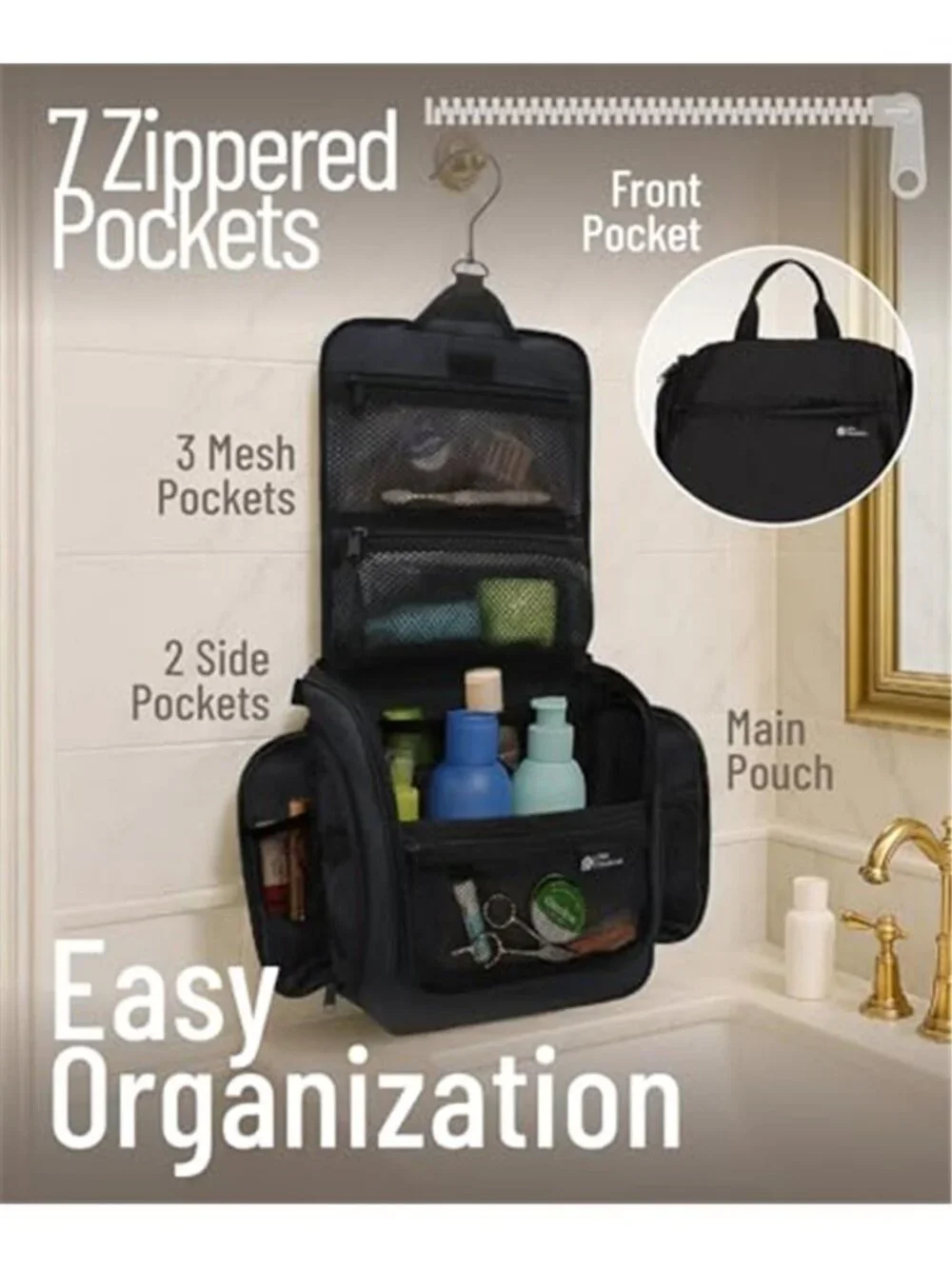 Hanging Travel Toiletry Bag for Men and Women – Cosmetics, Makeup and Toiletries
